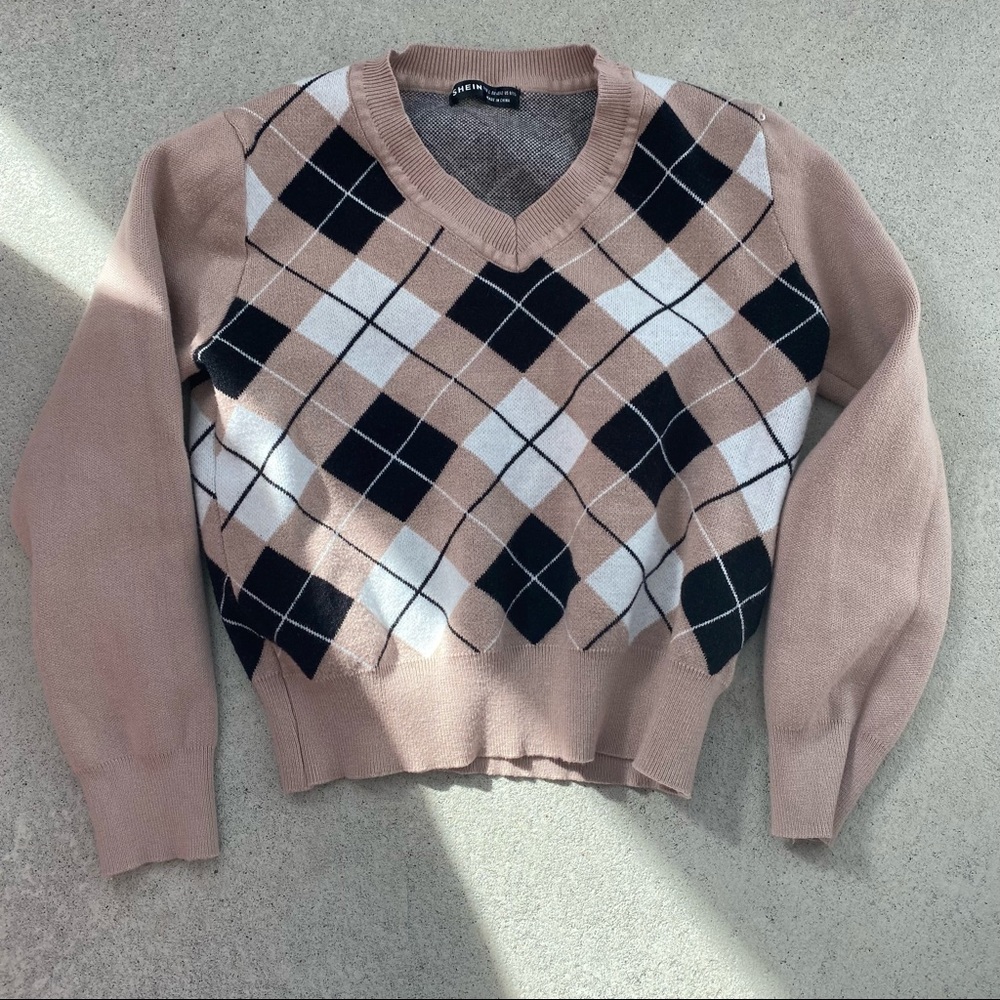 Shein Argyle V-Neck Sweater